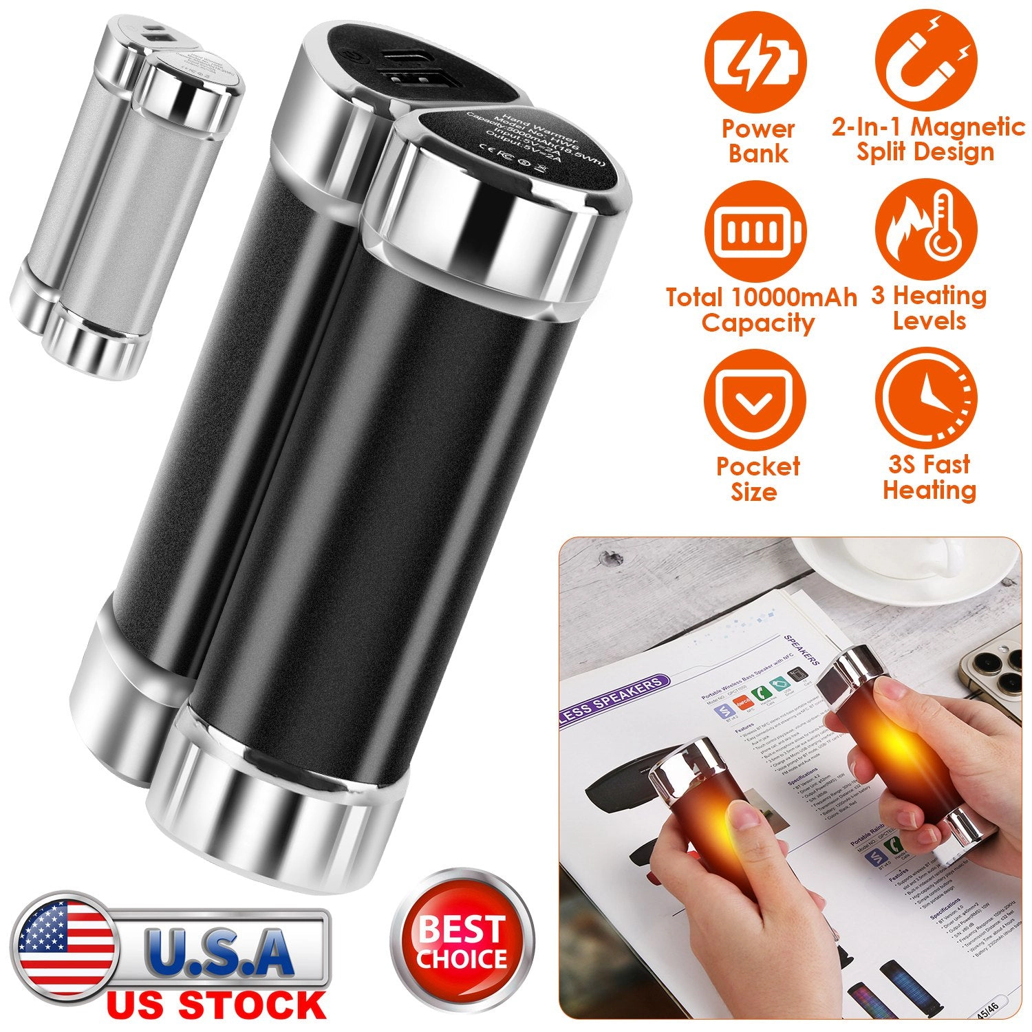 GBruno 2-in-1 Magnetic Hand Warmers Power Bank