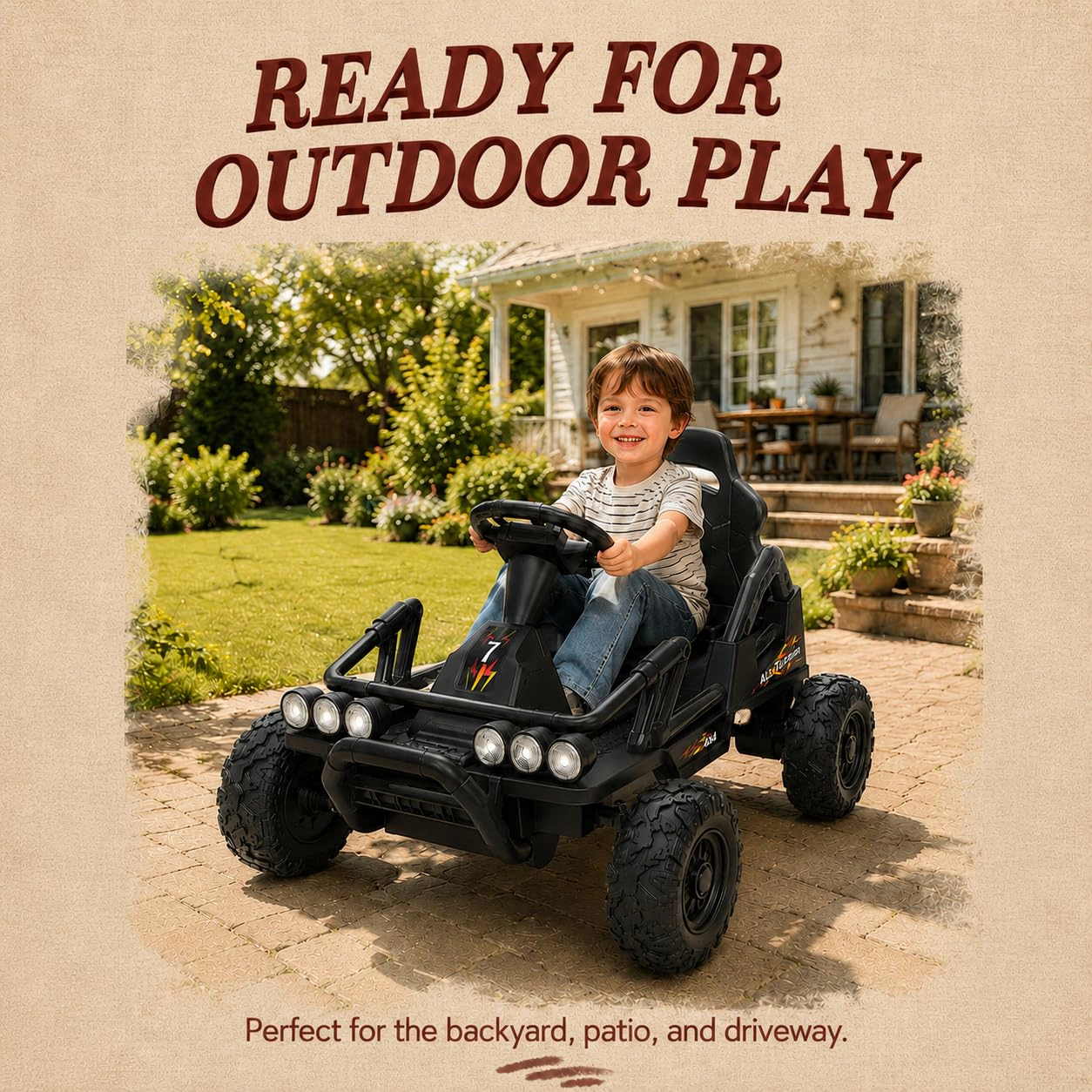 12V Kids Ride On Car with Dual Motors, Electric Vehicle Rechargeable Battery, Four Wheel Drive Toy