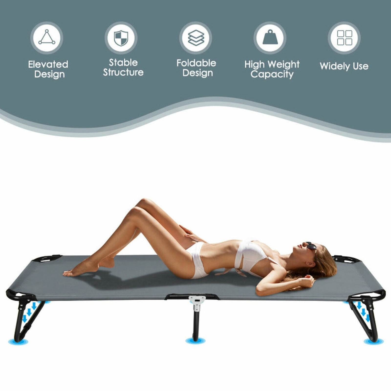 SUGIFT 75-in 330-lb Capacity Folding Camping Cot Bed with Rust-Resistant Iron Frame and 600D Oxford Cloth