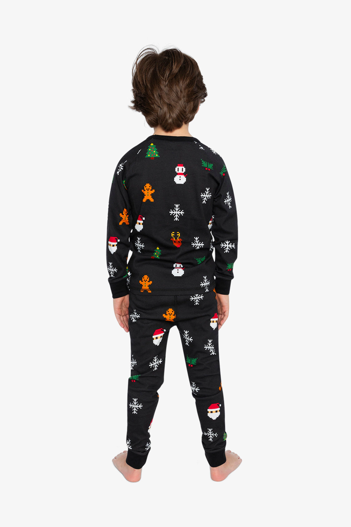 Deux par Boys Organic Cotton Christmas Pixel Two Piece Pajama Set with Raglan Sleeve Top and Pants