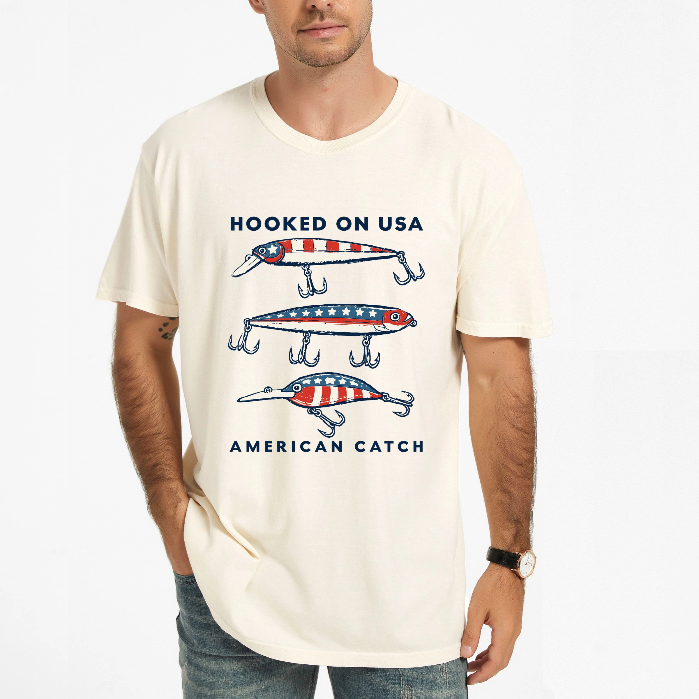 Simply Sage Market - Hooked On USA Men's Garment Dyed Graphic T-Shirt