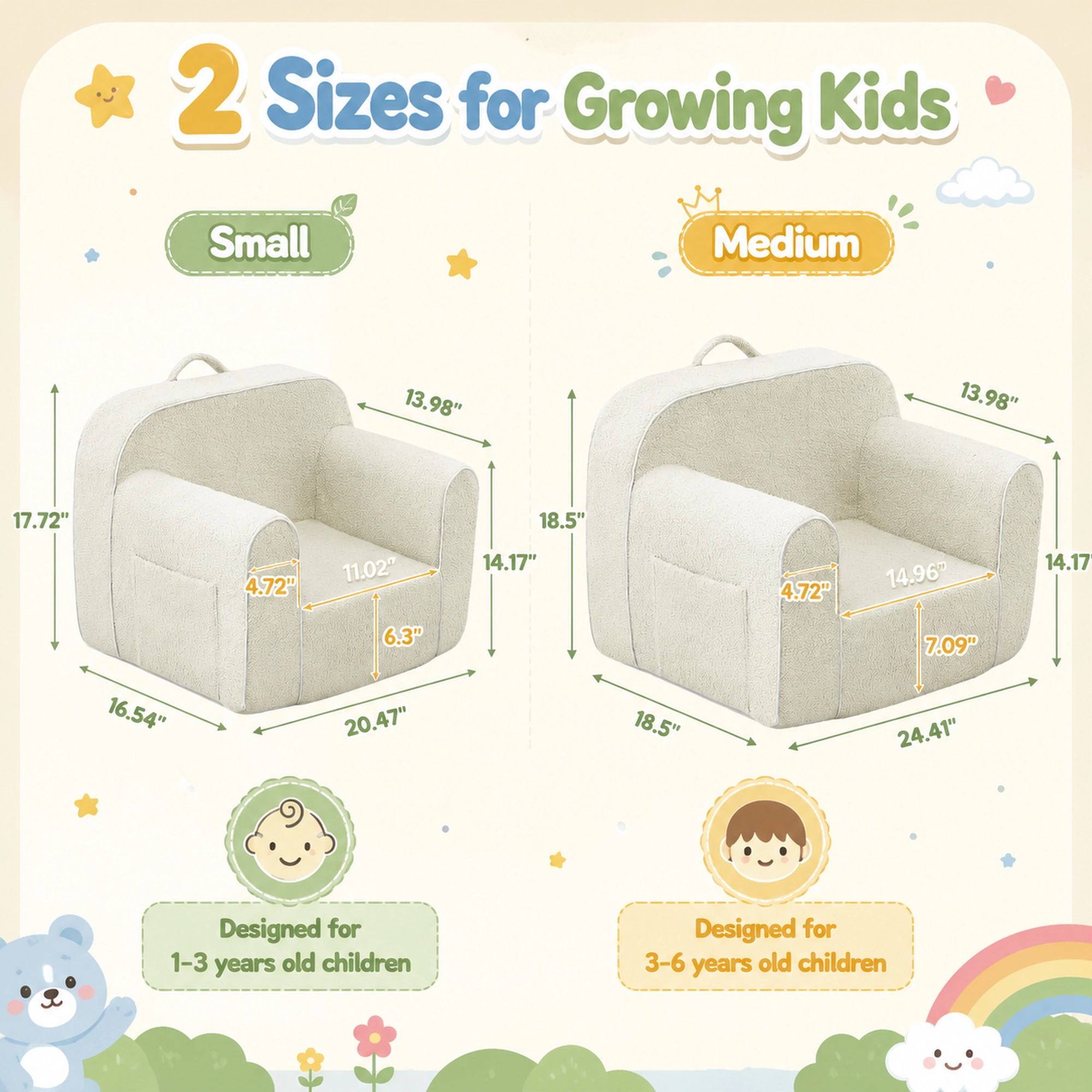 Unikome Kids Foam Couch Chair – Toddler Armchair Ages, Soft Plush Portable Children Sofa with Handle