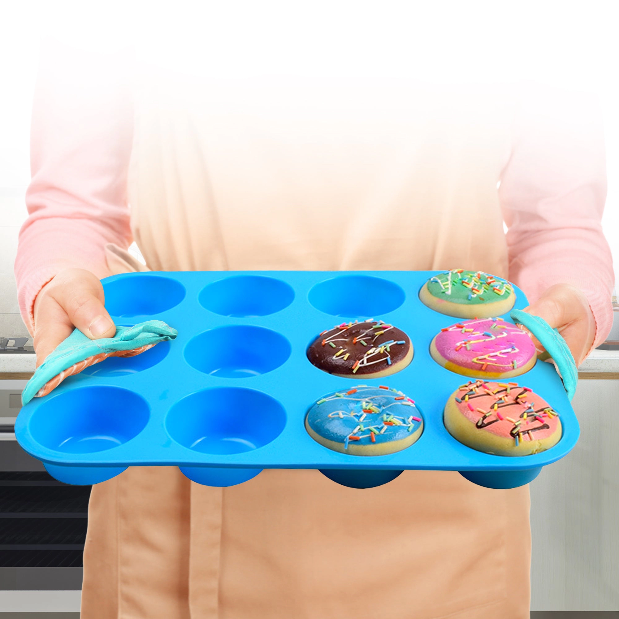 Cheer Collection Set of 3 Non-Stick Silicone Muffin Pans – BPA-Free
