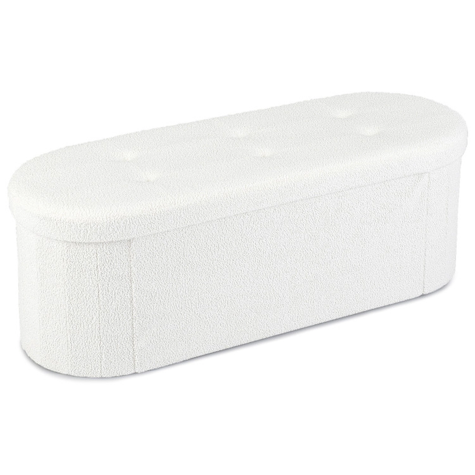 SUGIFT 43-Inch Beige Folding Storage Ottoman Bench, Teddy Fleece, 3 Compartments, 330 lb Capacity