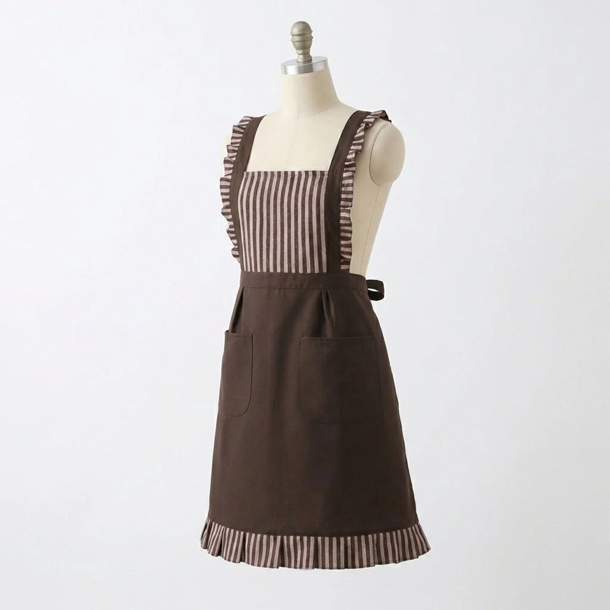 Alilang Unisex Striped Full Bib Apron with Ruffle Straps Dual Pockets and Waist Ties