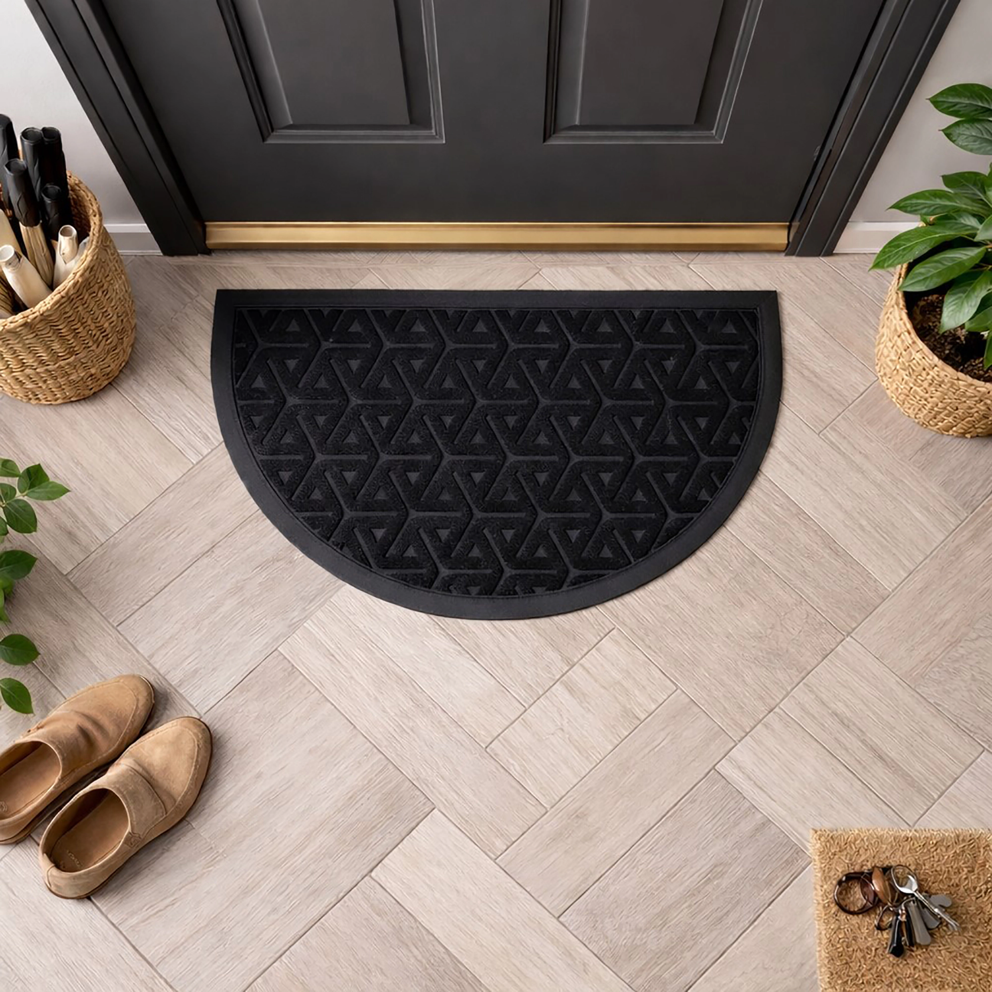 Evideco French Home Goods Black Wilson Polyester Doormat 30 x 18 Inches