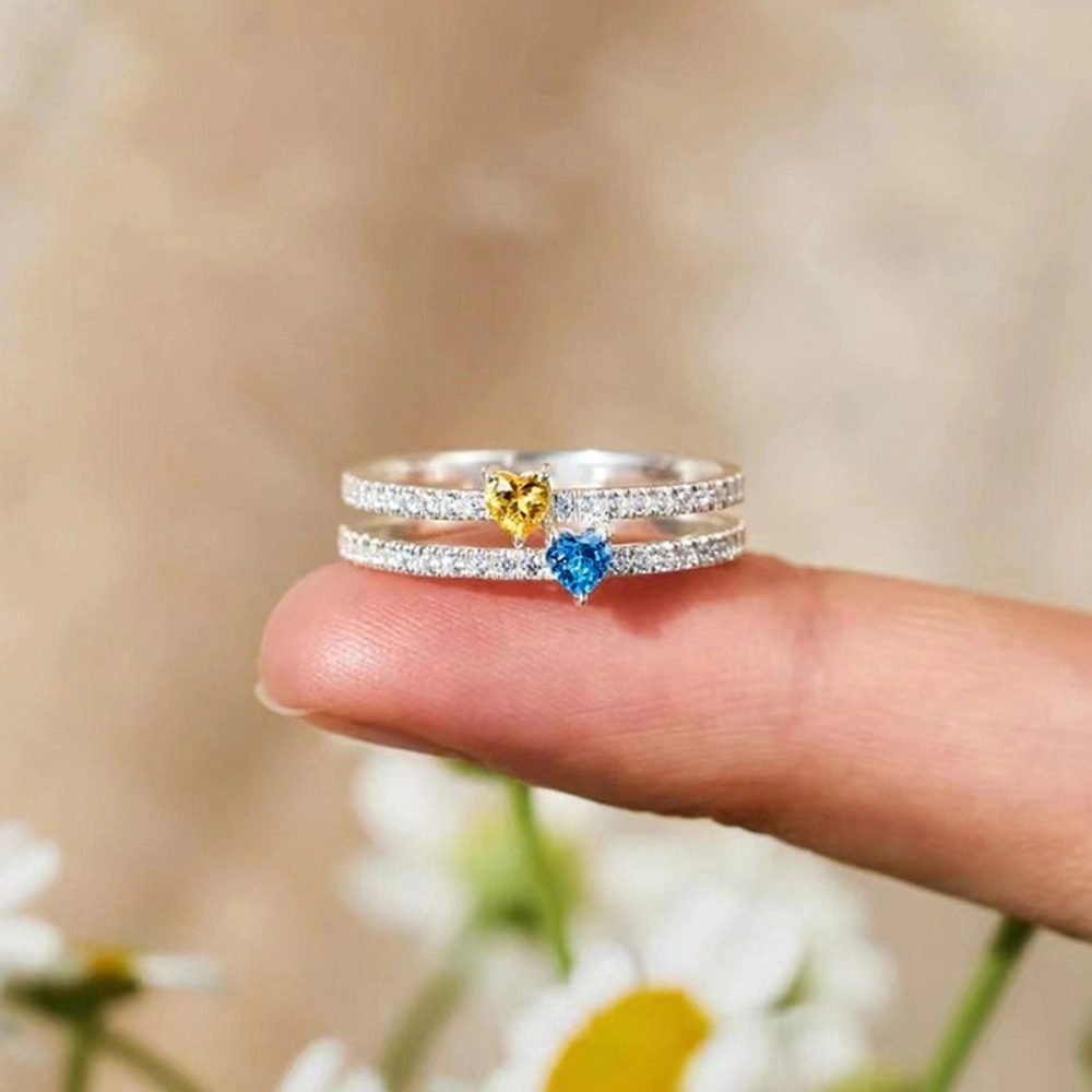 Personalized Double Heart Birthstone Ring