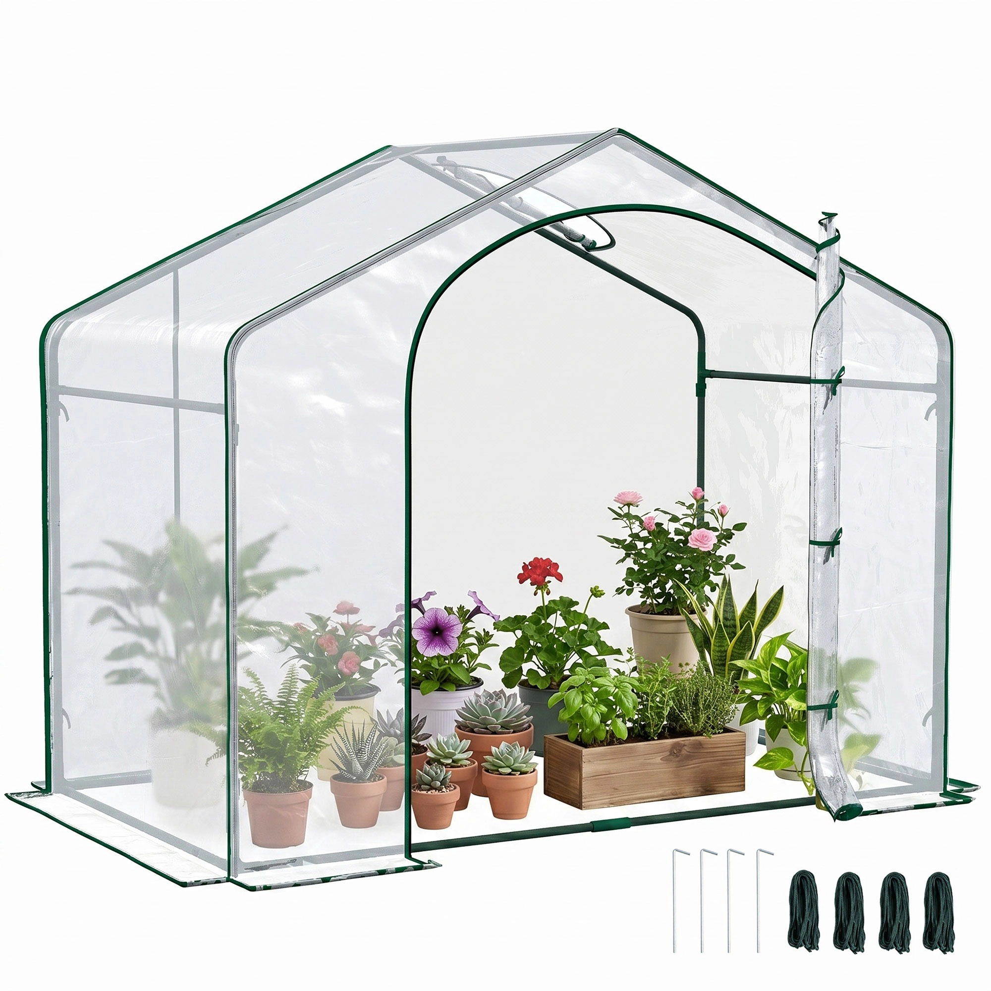 HONGGE 6' x 3' 5' Portable Walk-in Greenhouse, Cover, Steel Frame Garden Hot House, Zipper Door, Top Vent for Flowers