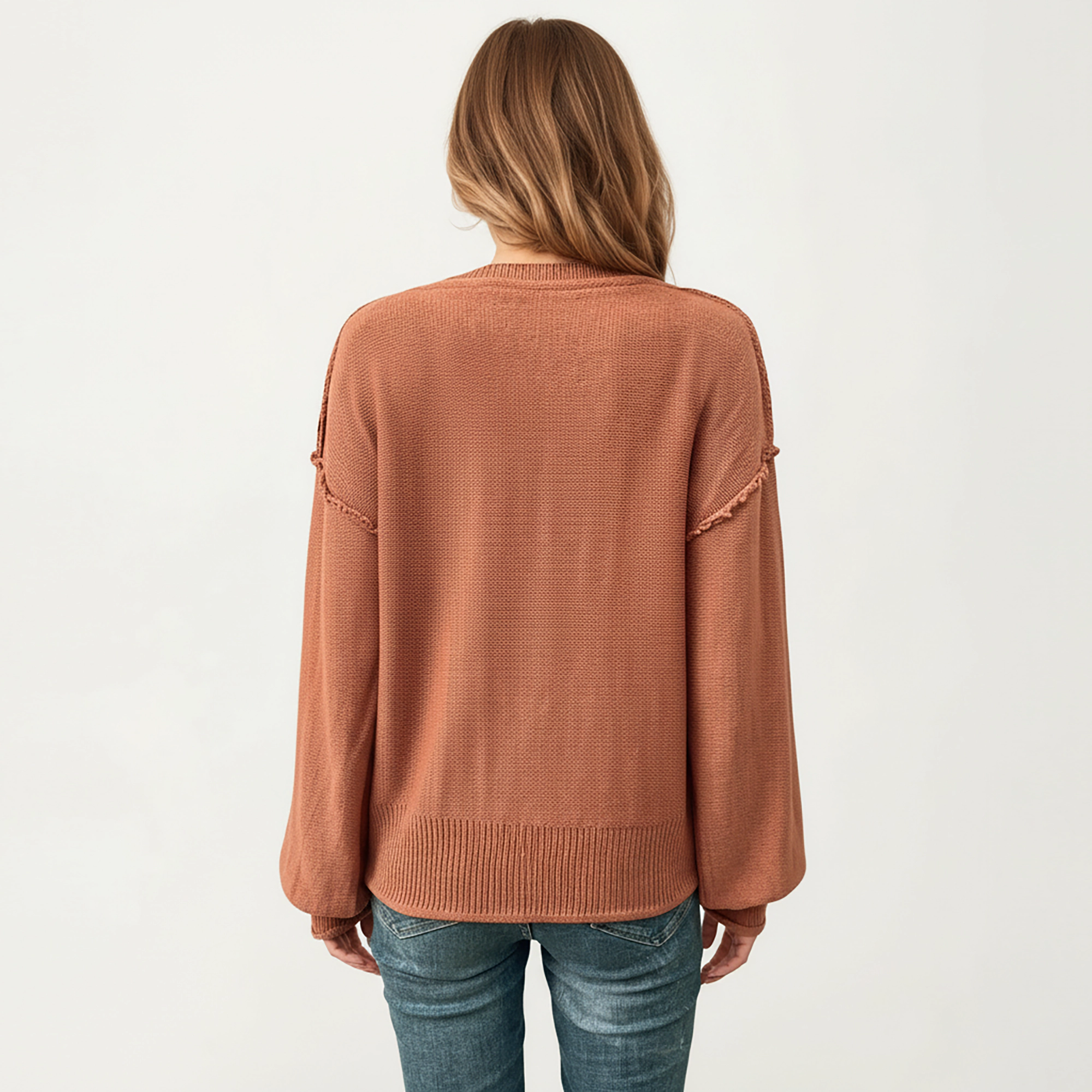 Anna-Kaci Women's V-Neck Knit Top with Soft Textured Finish and Layered Collar Detail for a Relaxed Chic Silhouette