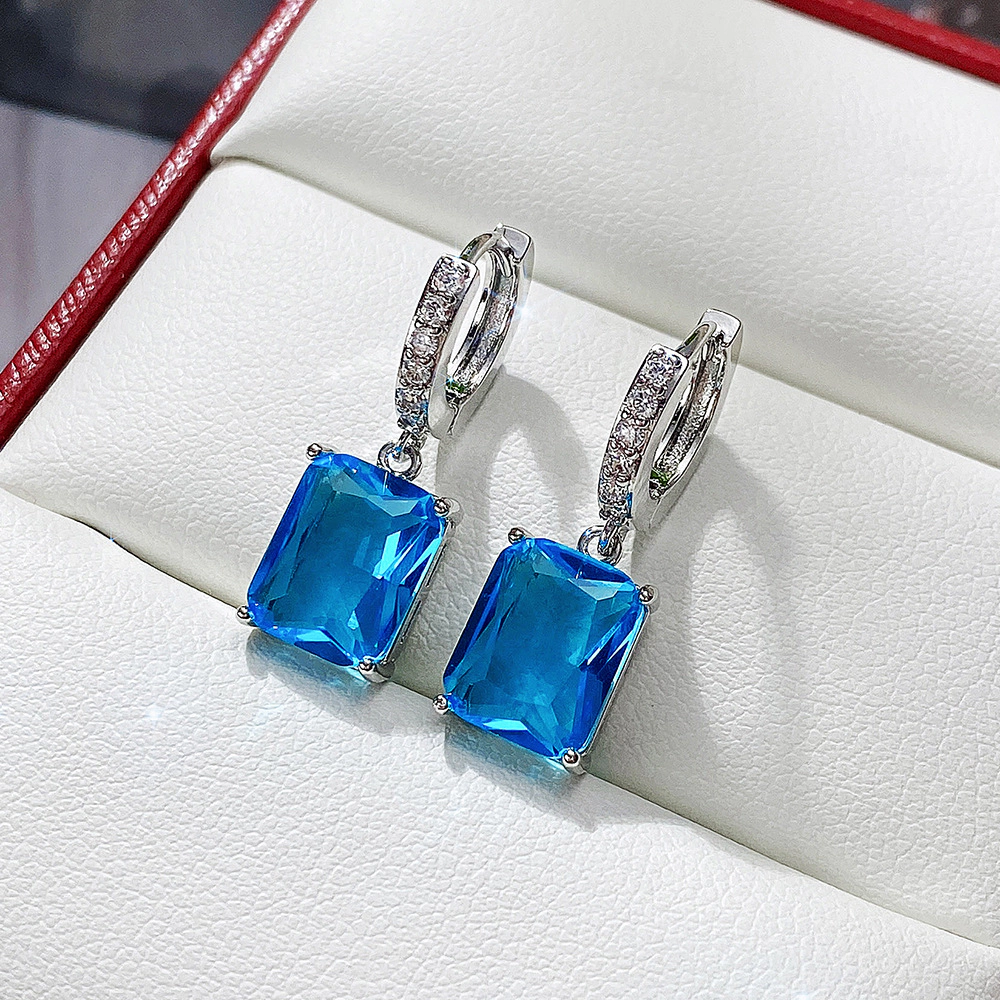 Wardrobe Whimsy Emerald Cut Multi‑Color Cubic Zirconia Dangle Hoop Earrings Elegant Drop Jewelry