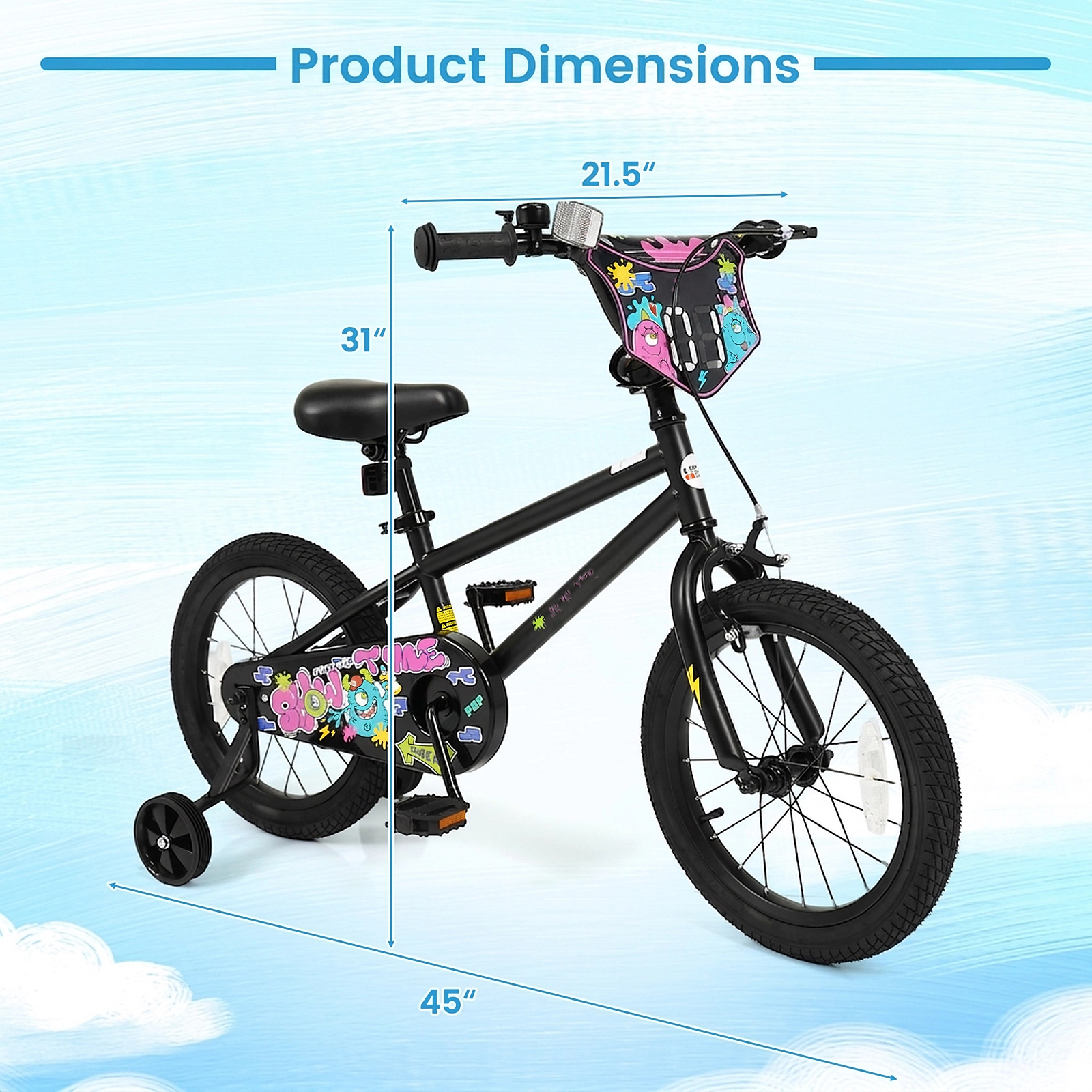16-in Kids Bike with Training Wheels Custom Number Plate and Coaster Brake for Ages 4-7 Street Art Graphics Kids Bicycle