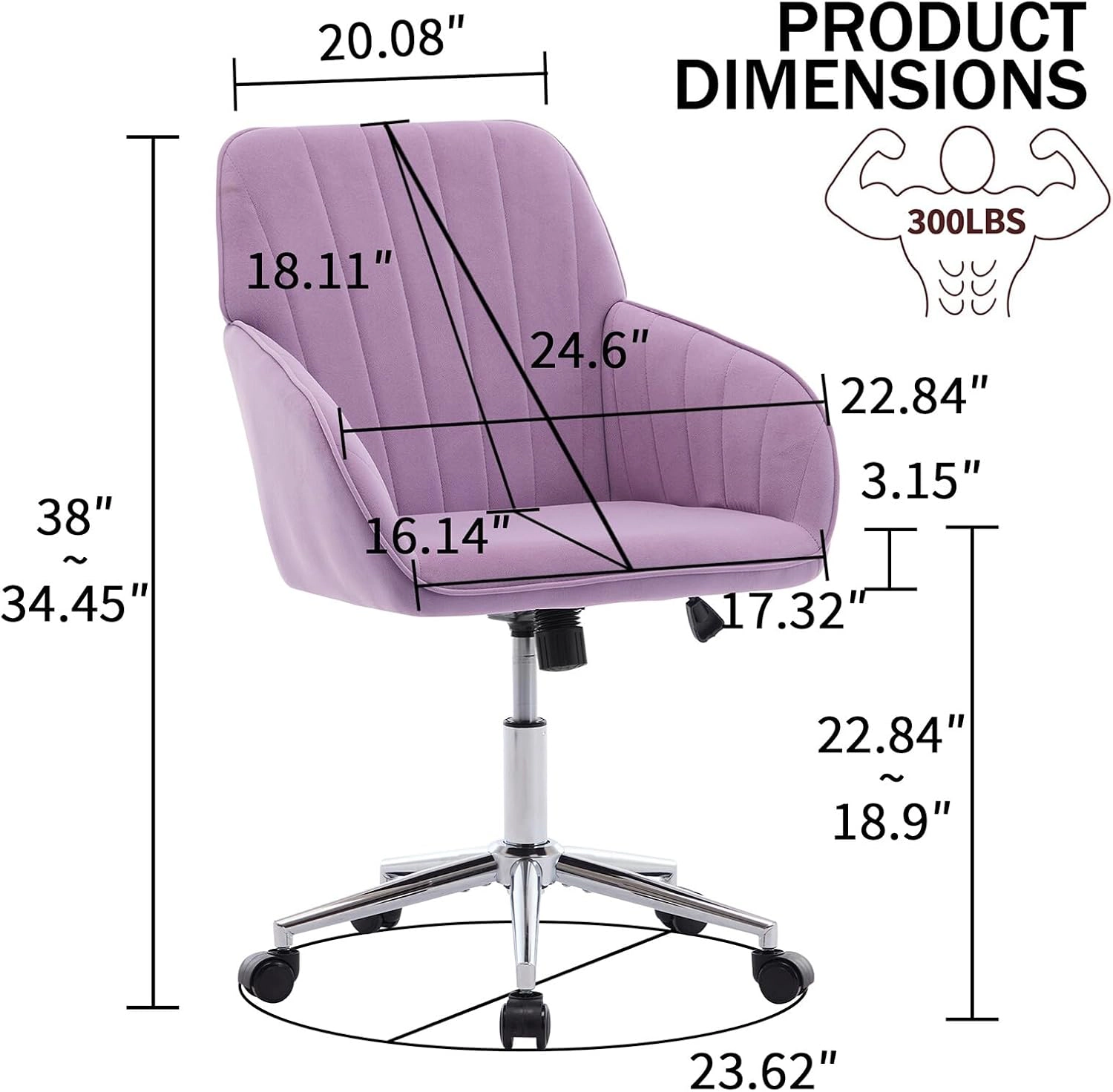 Platinum-Level Office Chairs Lilac Velvet Office Chair Ergonomic Adjustable Swivel Desk