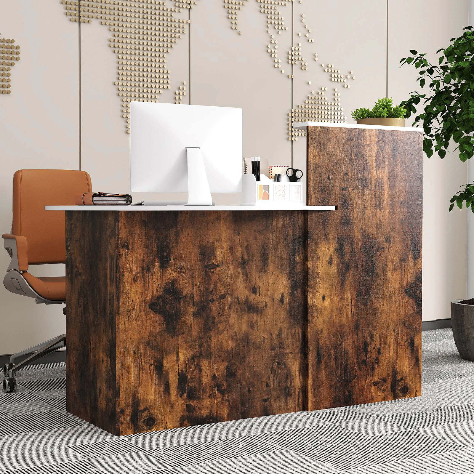SlickBlue Office Reception Desk With Oval Tabletop Storage