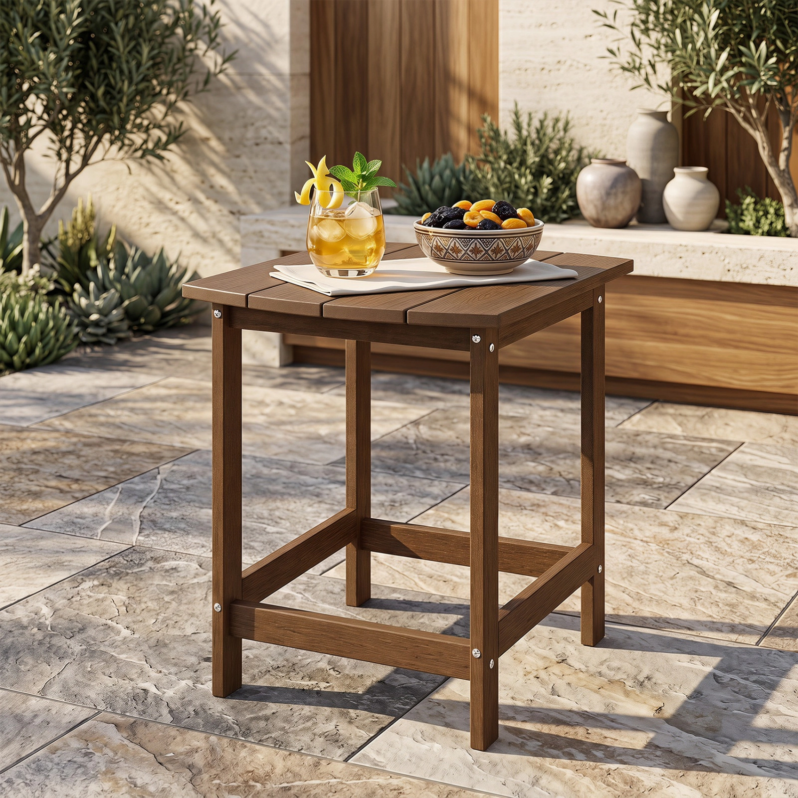 SUGIFT Coffee HDPE Weather Resistant for Garden and Patio 18 in Outdoor Side Table