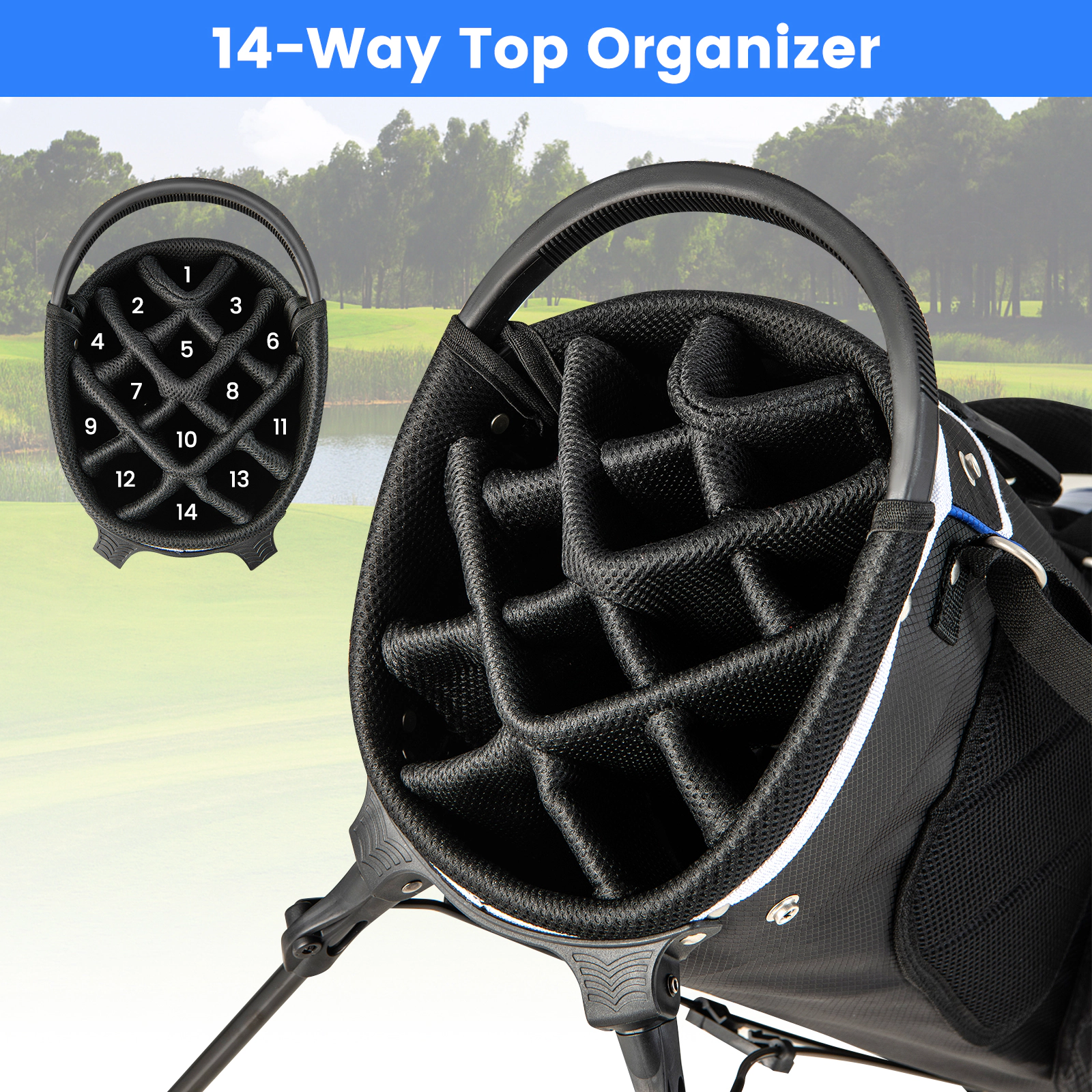 LJG Lightweight Golf Stand Bag with 14 Way Top Dividers and 6 Pockets