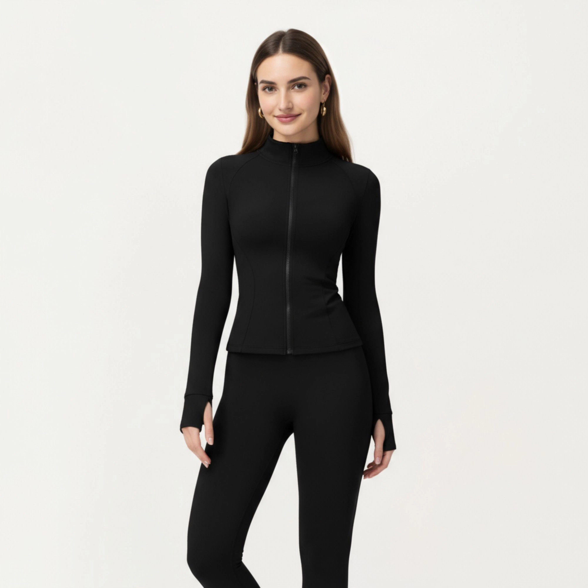 Anna-Kaci Women's Long Sleeve Active Jacket with Front Zip Closure Smooth Stretch Fabric and Contoured Seam Detailing