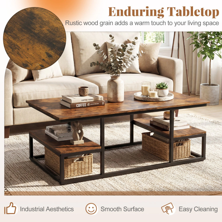 Hivvago 43" Rectangle Coffee Table With Storage And Open Shelves