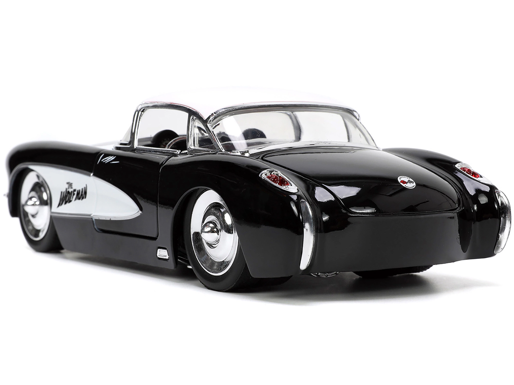 Jada 1957 Chevrolet Corvette Black with White Top and Wolfman Diecast Figure "Universal Monsters" "Hollywood