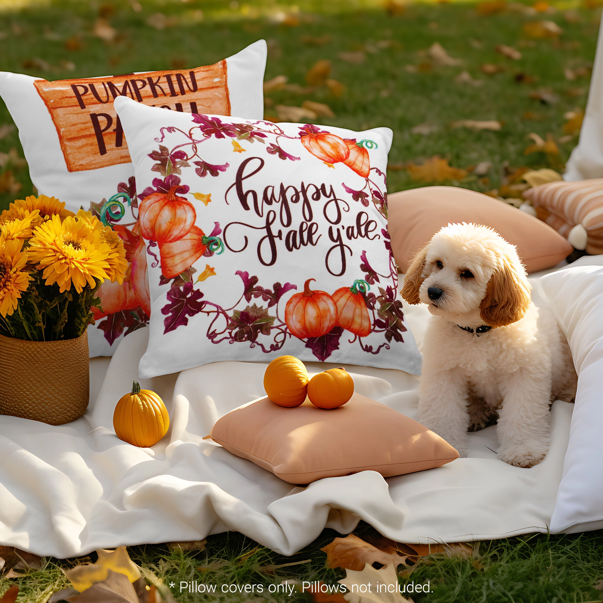 G128 Farmhouse Pumpkin Wagon Tractor Decorative Throw Pillow Covers