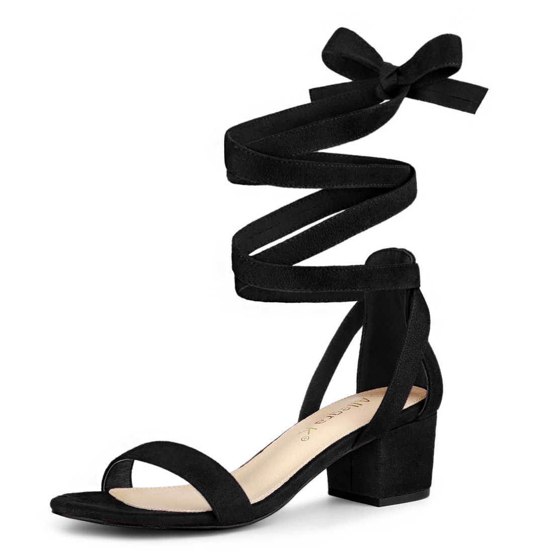 BLISSFUL STEP Women's Open Toe Block Heel Lace Up Heels Sandals