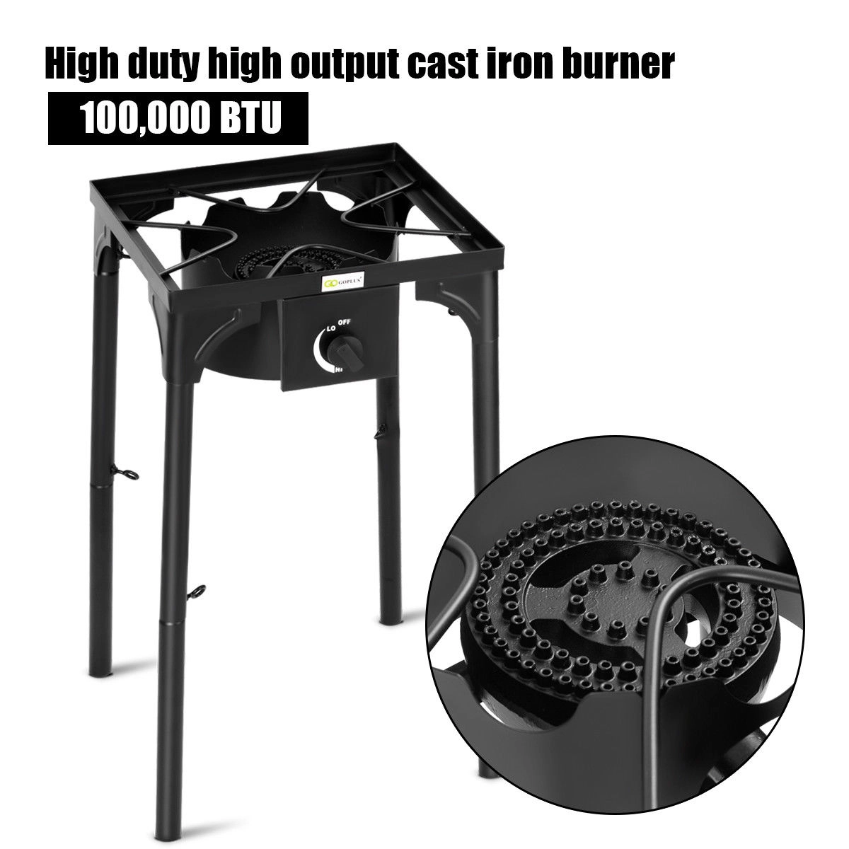 SUGIFT 100000-BTU Black Single Burner Propane Camp Stove with Detachable Legs 15.5-in W 15.5-in D 17-in H