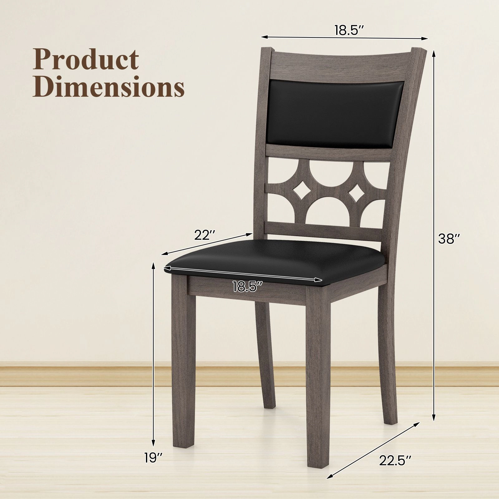 SlickBlue Farmhouse Dining Chairs Set of 2, Padded Seat, Cappuccino