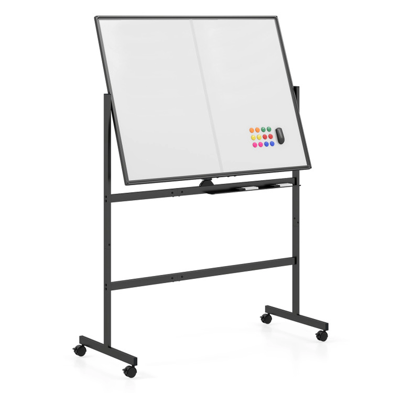 SUGIFT 48 x 36 in Double-Sided Mobile White Board with 360° Rotation Lockable Wheels Black