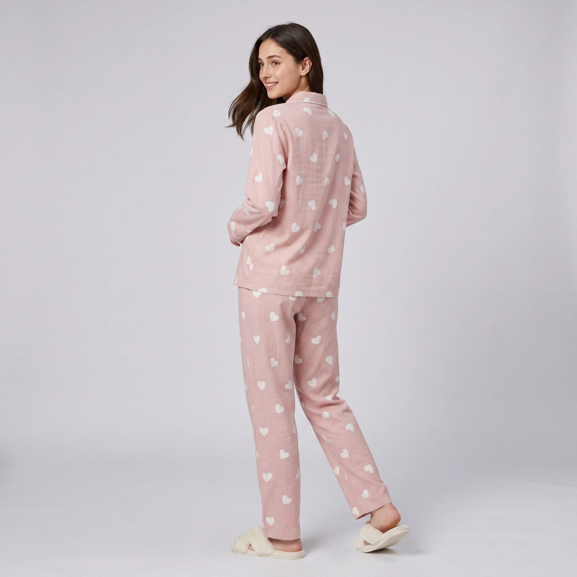 Anna-Kaci Women's 2-Piece Heart Print Button Front Pajama Top and Straight Leg Lounge Pants