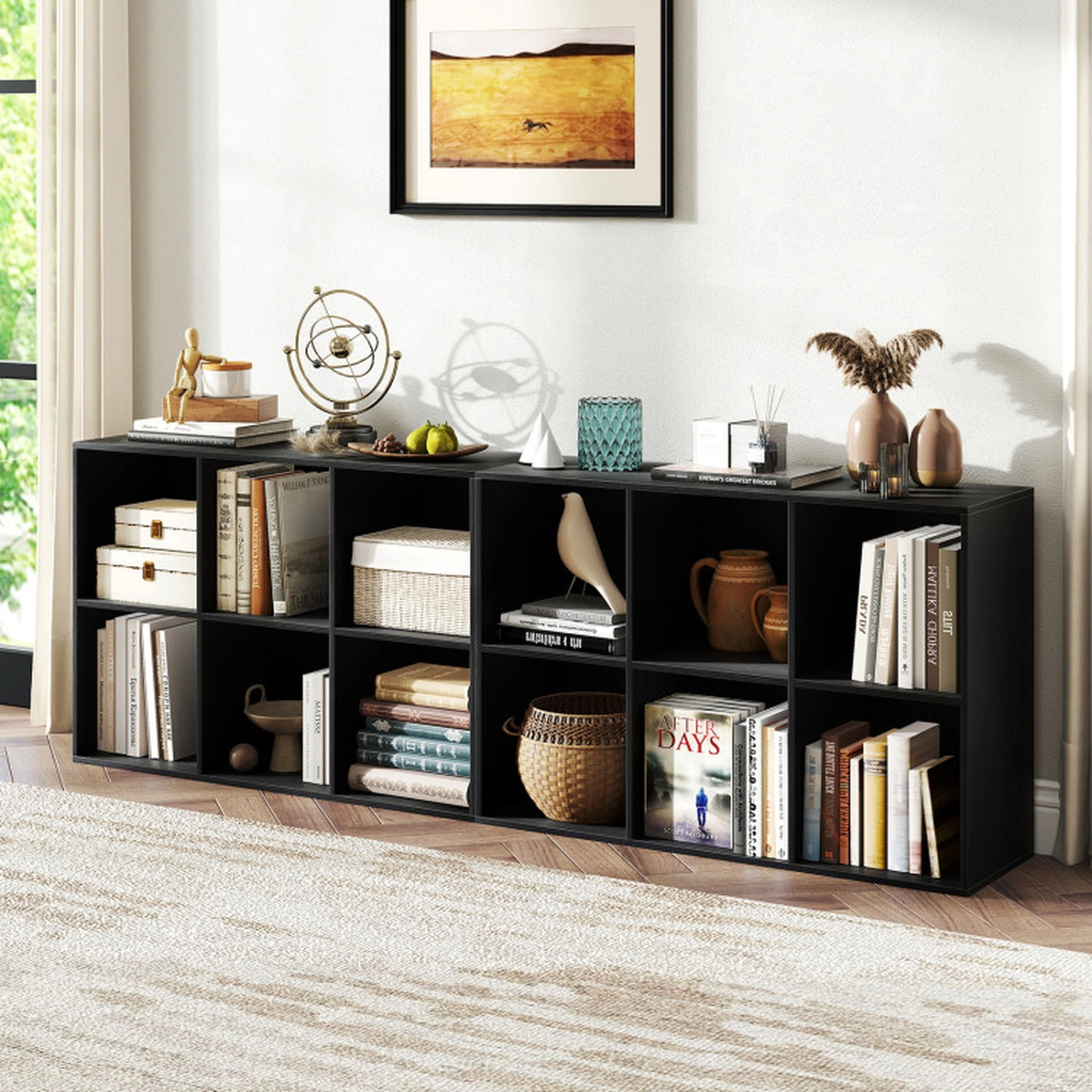 SUGIFT 6-Cube Black 36-in Cube Storage Organizer Bookshelf for Vertical or Horizontal Use with 132-lb Top