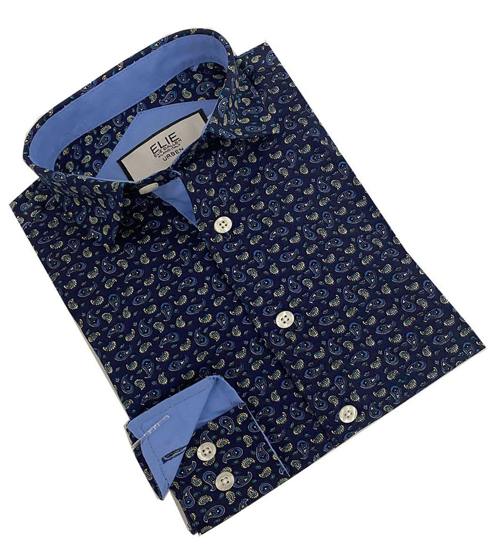 Elie Balleh Boys Slim Fit Paisley Short Sleeve Shirt