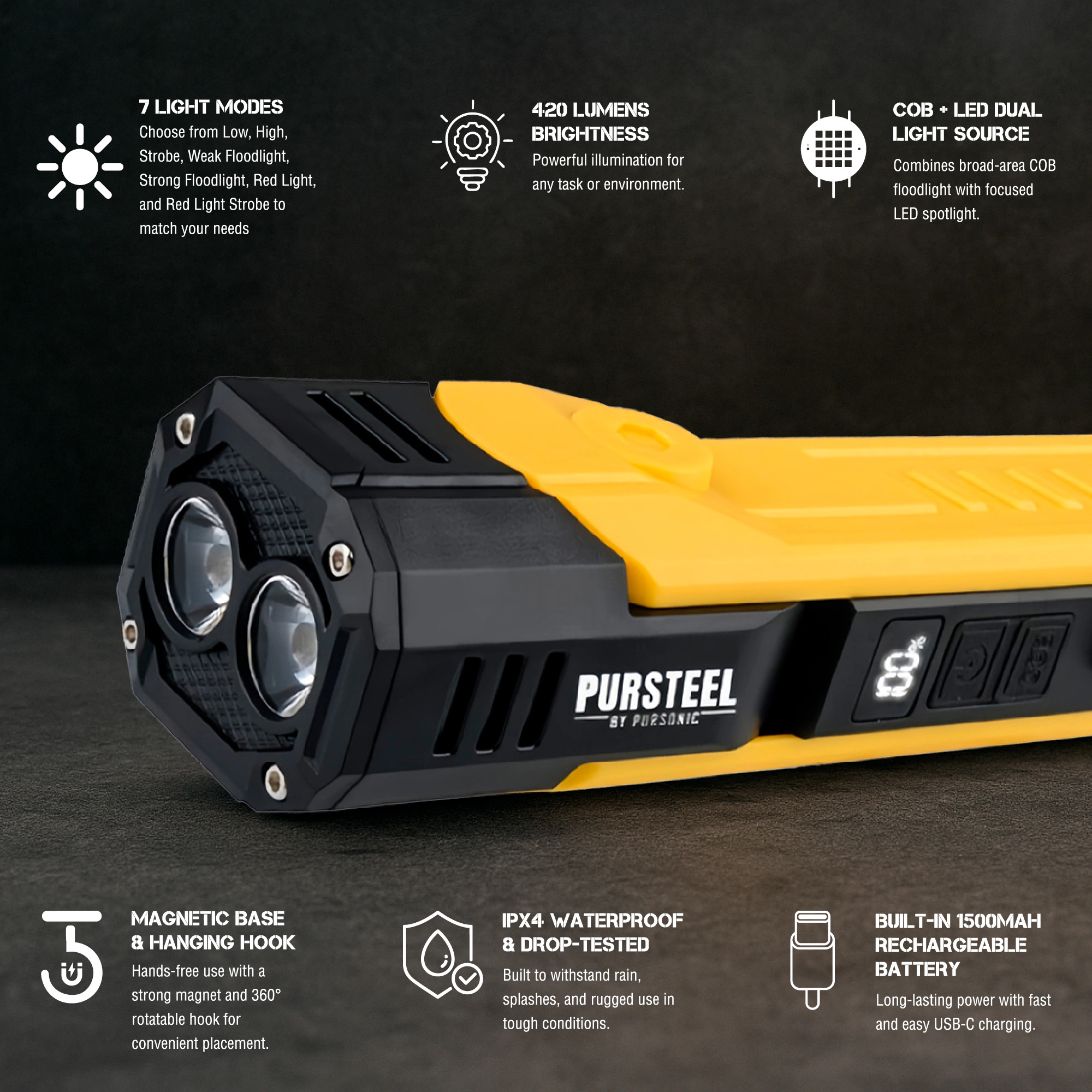 Pursonic Emergency Prep Bundle: Pursonic 2-in-1 Ultra Bright Flashlight & LED Fast Charging Power Bank
