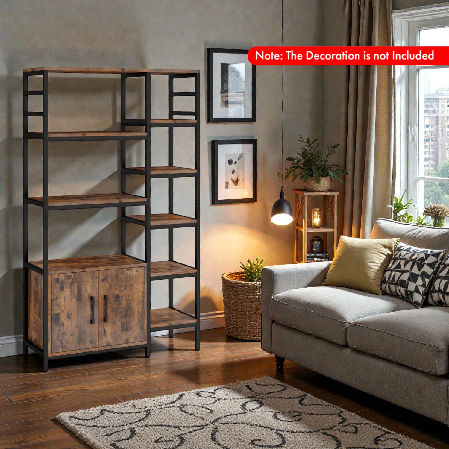 Hivvago 8-Tier Display Bookcase with Enclosed Double-Door Storage