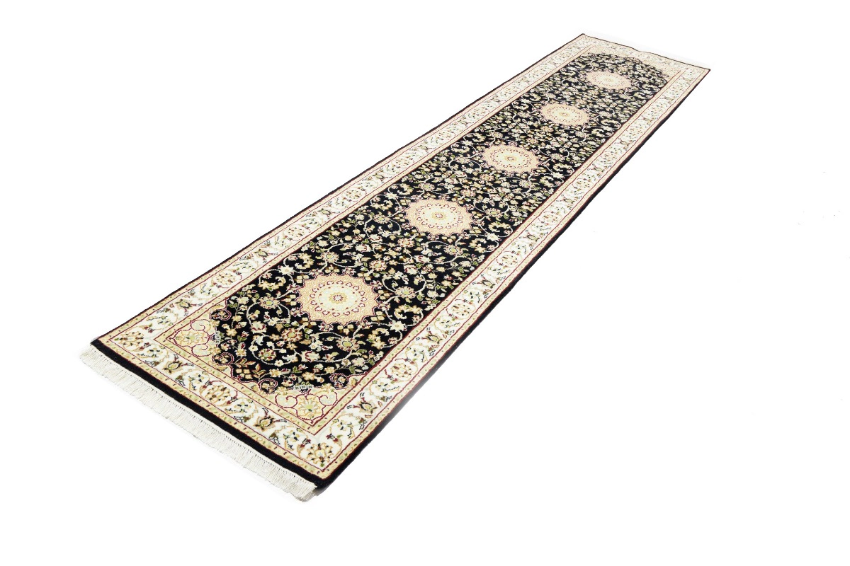 Magic Rugs 2'9 x 11'11 Hand Knotted Navy & Cream Indo-Nain Wool Runner Rug