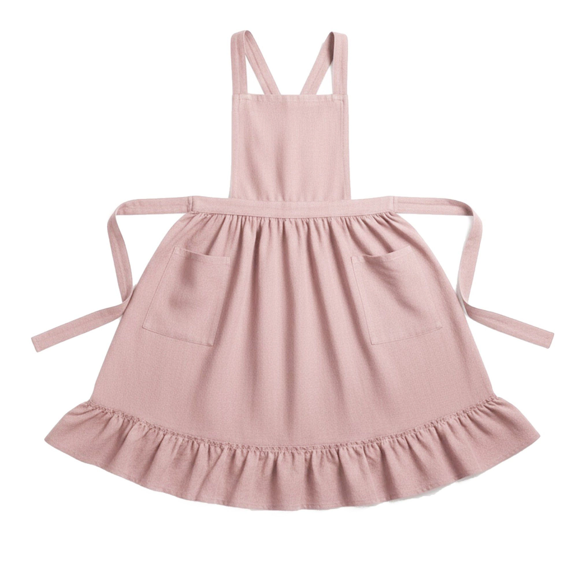 Alilang Unisex Adjustable Cross Back Ruffle Hem Apron with Front Pockets Soft Fabric Design