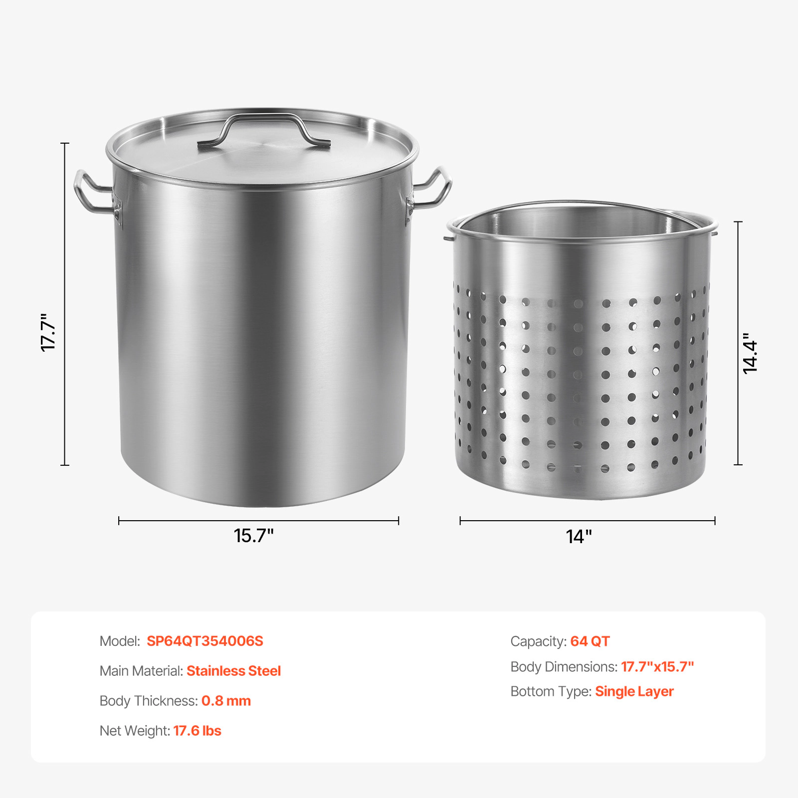 HONGGE Stainless Steel Stockpot Large Cooking Pots Cookware Sauce Pot with Basket Lid and Handle Heavy Duty Commercial
