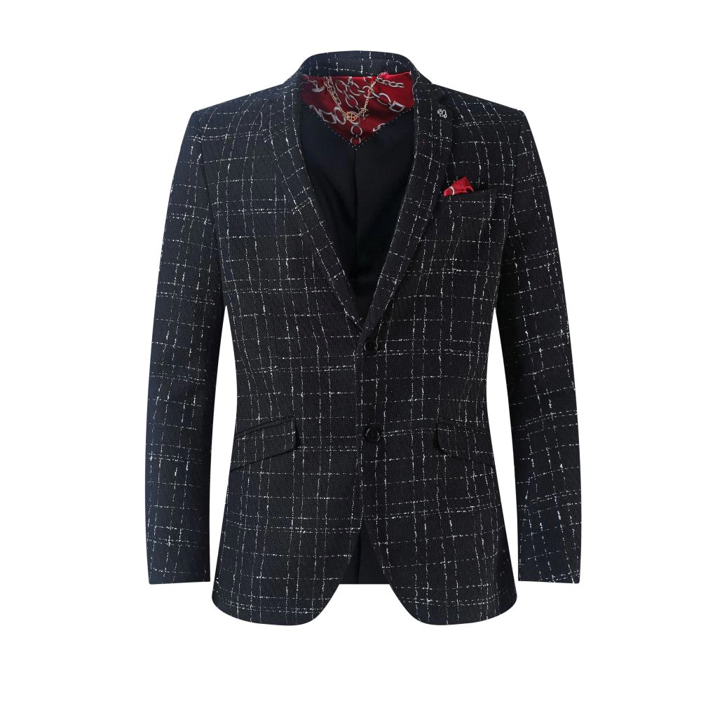 Elie Balleh Men's Slim Fit Plaid Boucle Sportcoat