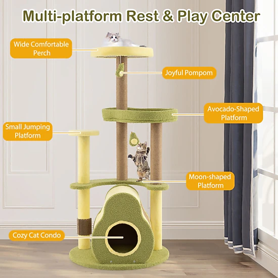 SUGIFT 49-in Freestanding Avocado Cat Tree Tower with 18.5-in Platform 15-in Top Perch and Private Condo