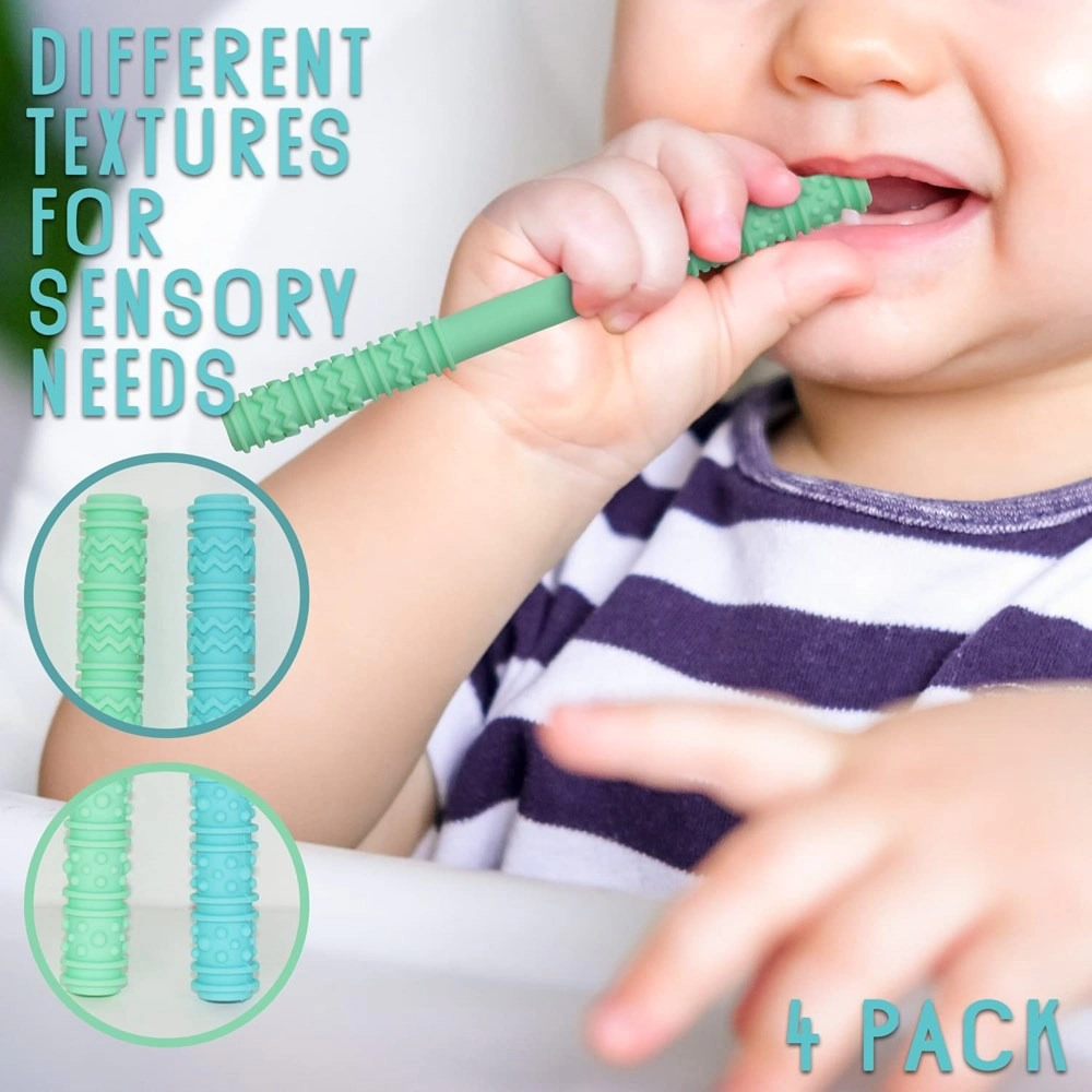 Sperric Baby Hollow Teething Tubes, Soft Silicone Teether Sticks for Infant BPA Free Straws w/ Cleaning Brushes
