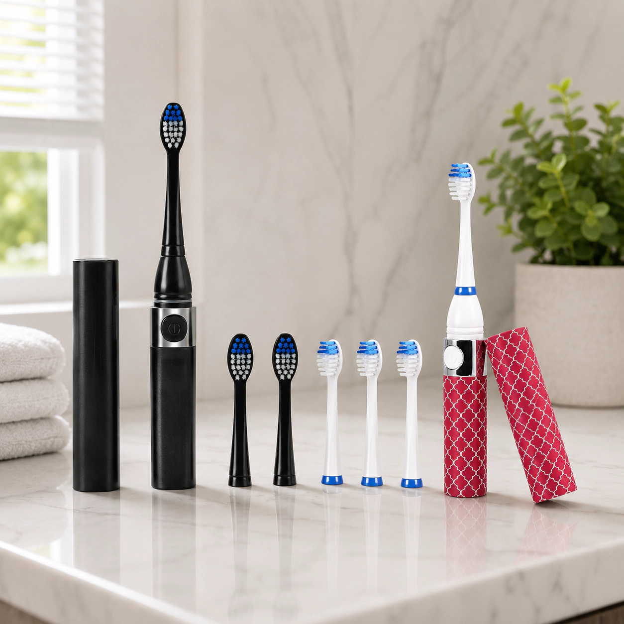 Pursonic Unisex Portable Sonic Electric Toothbrush Bundle – Rechargeable Travel Toothbrush Set with Replacement Heads