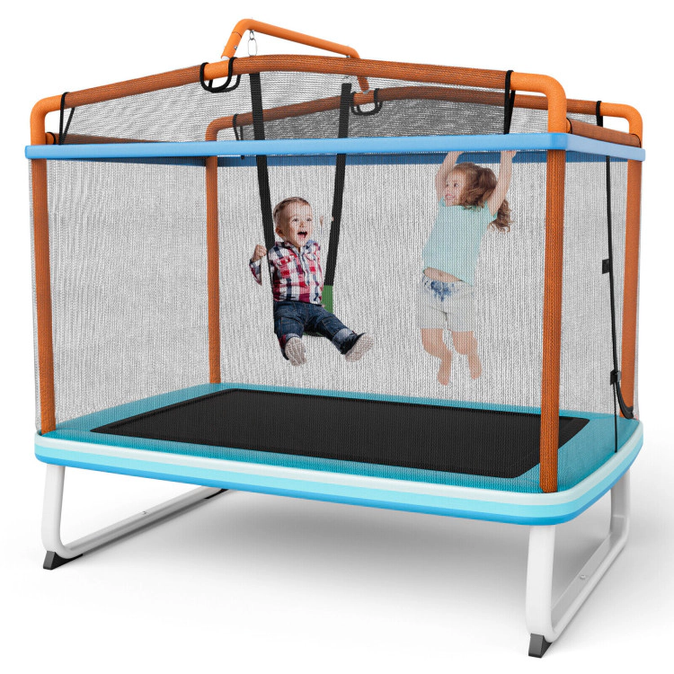 Hivvago 6 Feet Rectangle Trampoline with Swing Horizontal Bar and Safety Net