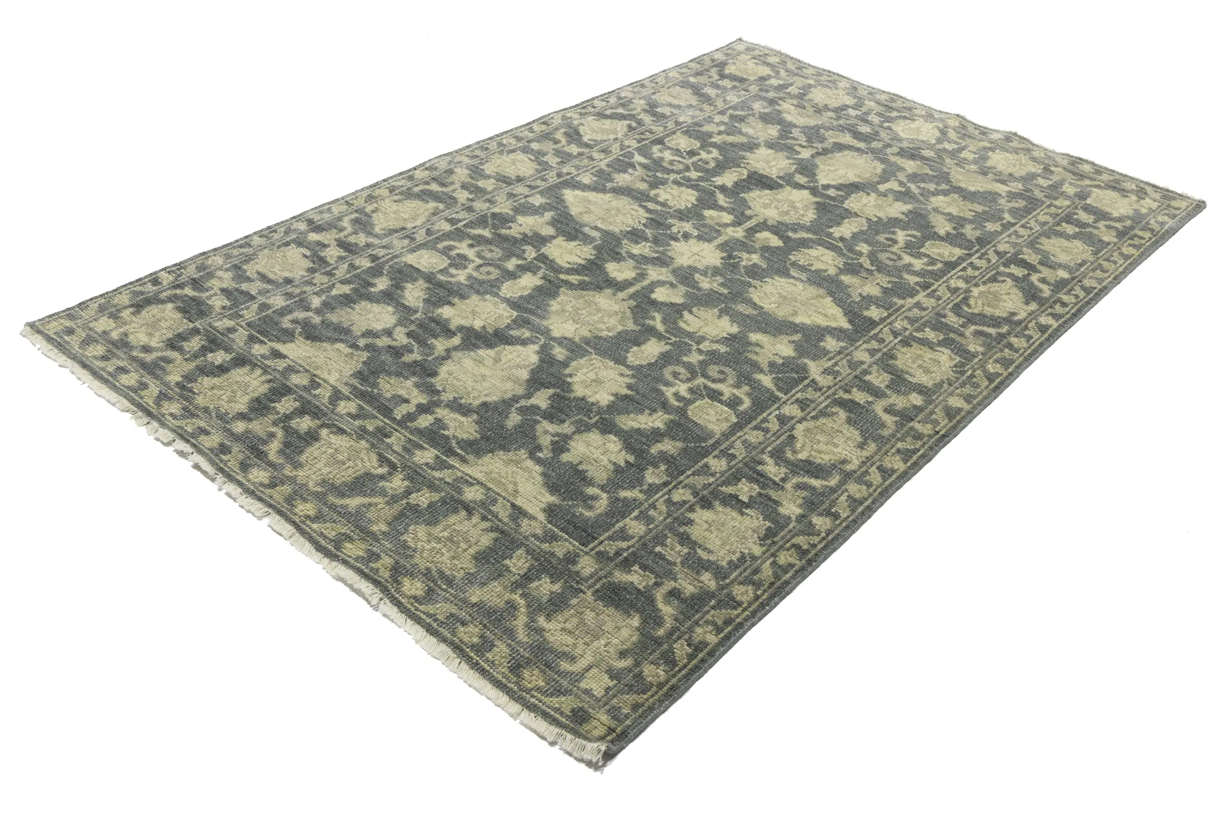Magic Rugs Muted Dark Slate Floral 5X8 Transitional Oriental Rug