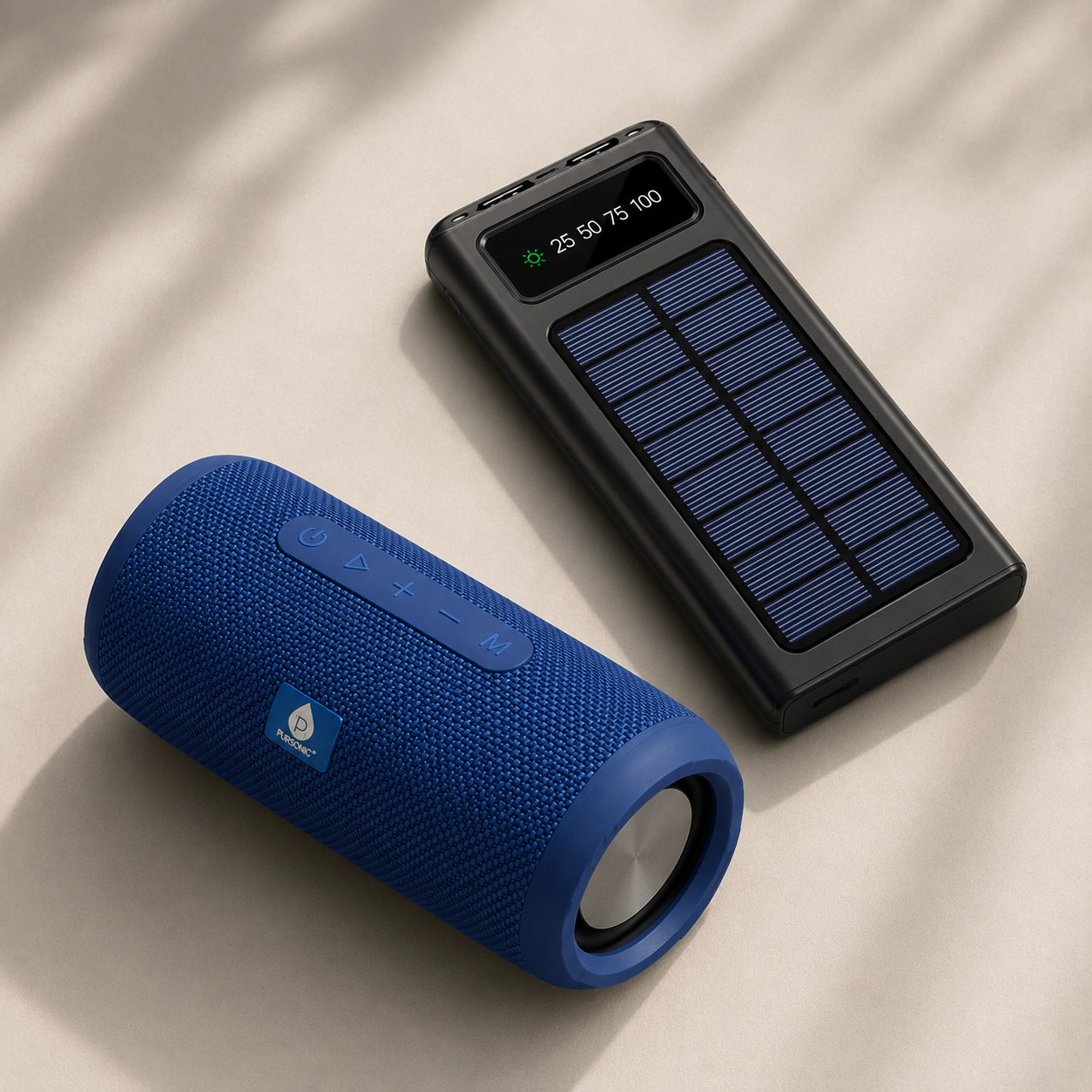 Pursonic Unisex Portable Travel & Outdoor Essentials Water Bottle Speaker, Wireless Speaker & Solar Power Bank Bundle