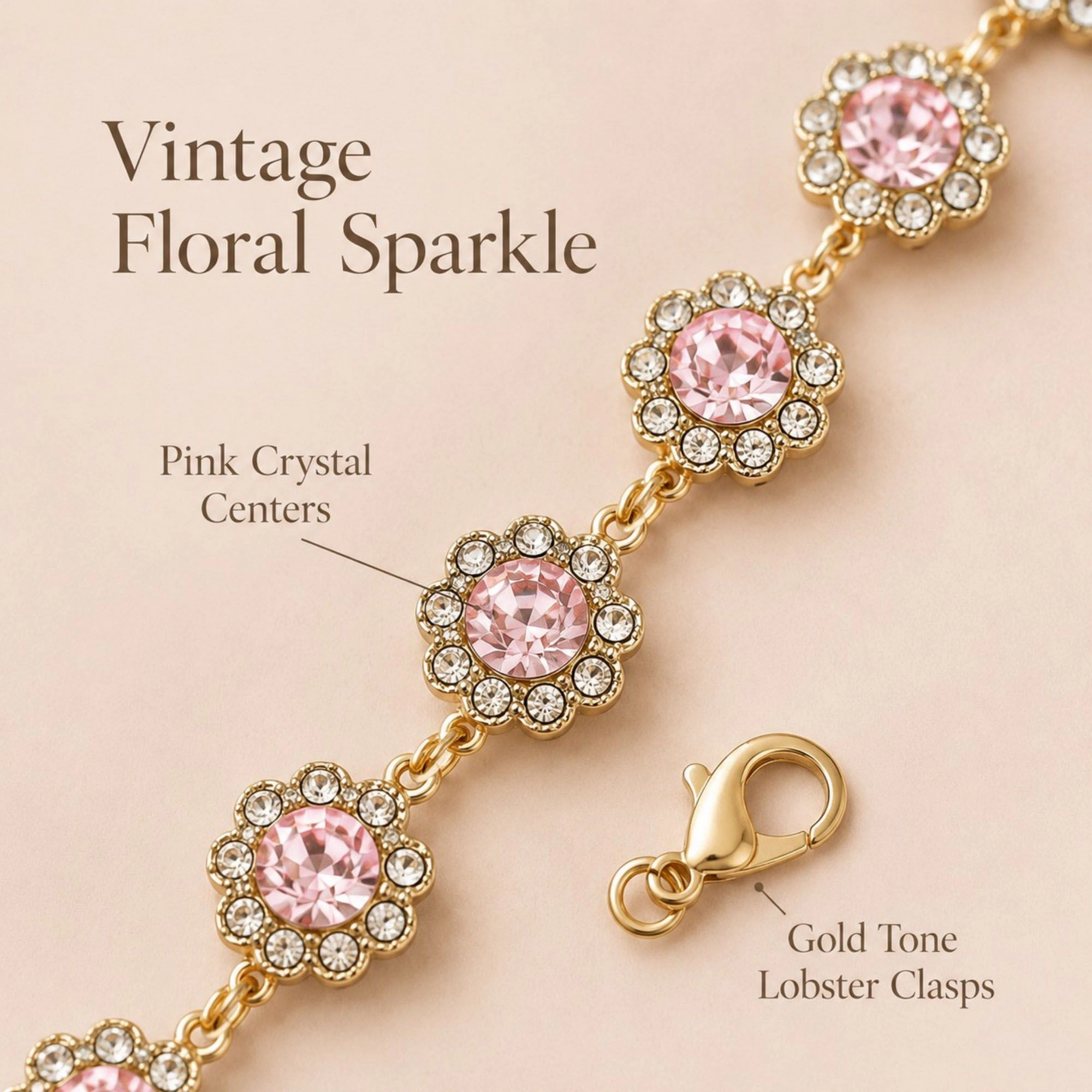 Alilang Women's Pink Rhinestone Flower Bag Chain Purse Charm with Gold Tone Clips