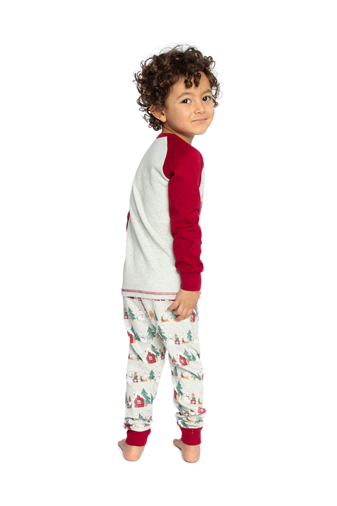 Deux par Unisex Organic Cotton Two Piece Christmas Print Pajama Top and Pants Set