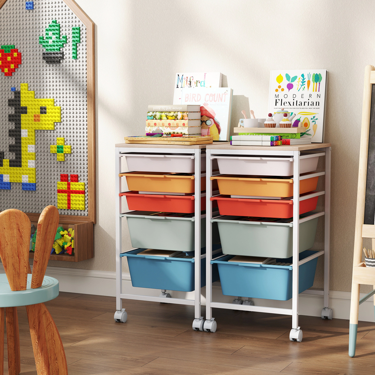 SlickBlue 5 Drawer Rolling Storage Cart, MDF Top Frame
