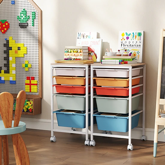 SlickBlue 5 Drawer Rolling Storage Cart, MDF Top Frame