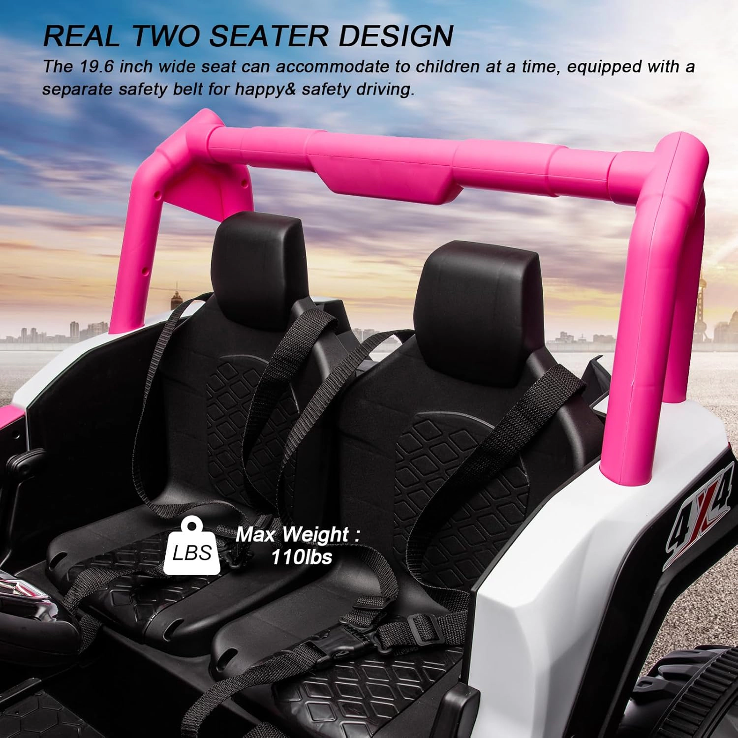Enjyam 24V 2-Seater Kids Ride On UTV Truck, 4WD/2WD Electric Car w/ Remote, 4×35W Motors, Suspension, LED Light