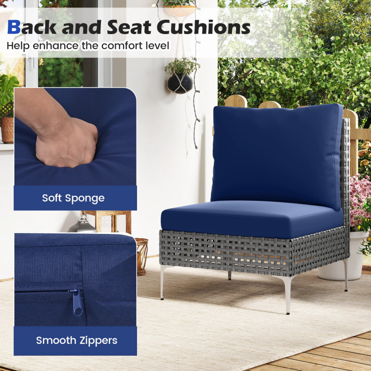 Hivvago 3 Pieces Pe Rattan Conversation Chairs With Tempered Glass Coffee Table For Garden Porch-Navy