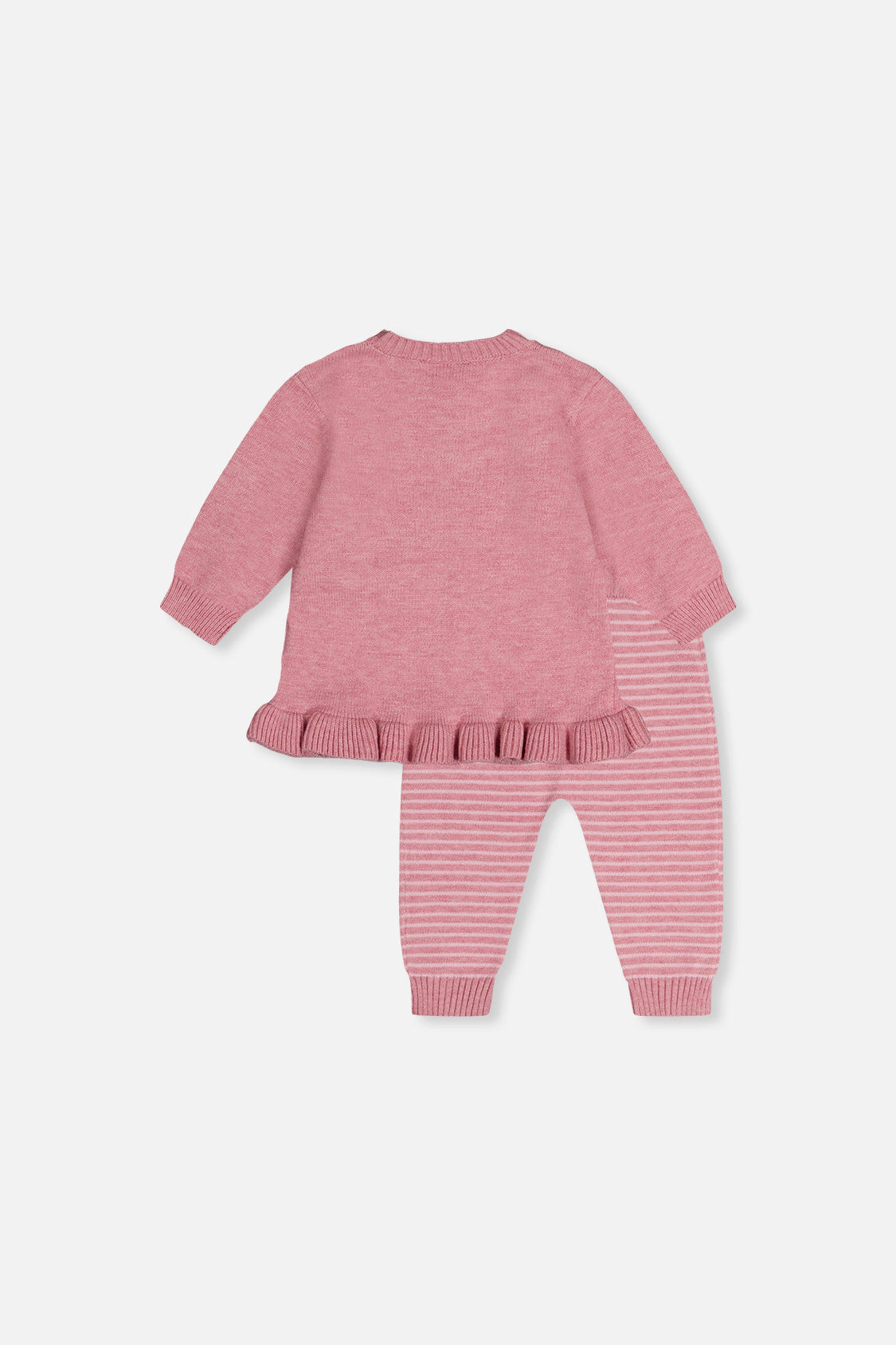 Deux par Deux Girls Knitted Hedgehog Detail Ruffle Hem Top and Pants Set