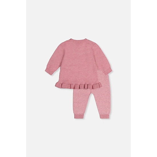 Deux par Deux Girls Knitted Hedgehog Detail Ruffle Hem Top and Pants Set
